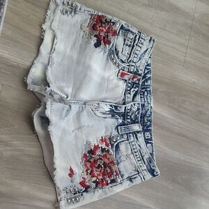 Miss Me Embroided Stud Bling Standard Low Rise Shorts 28